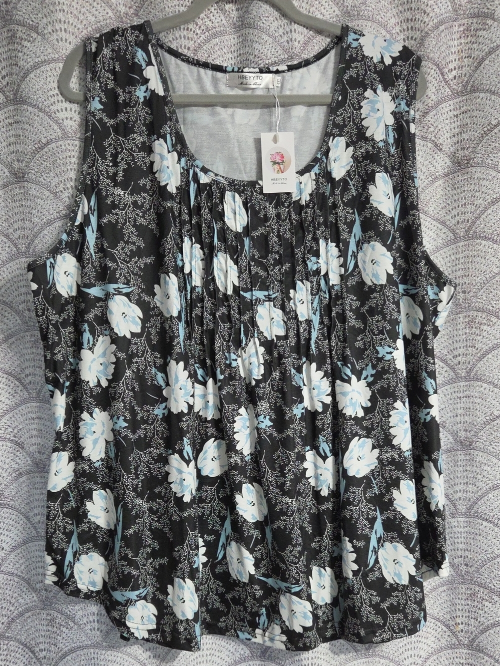 Women's 4xl Black Floral Sleeveless Top